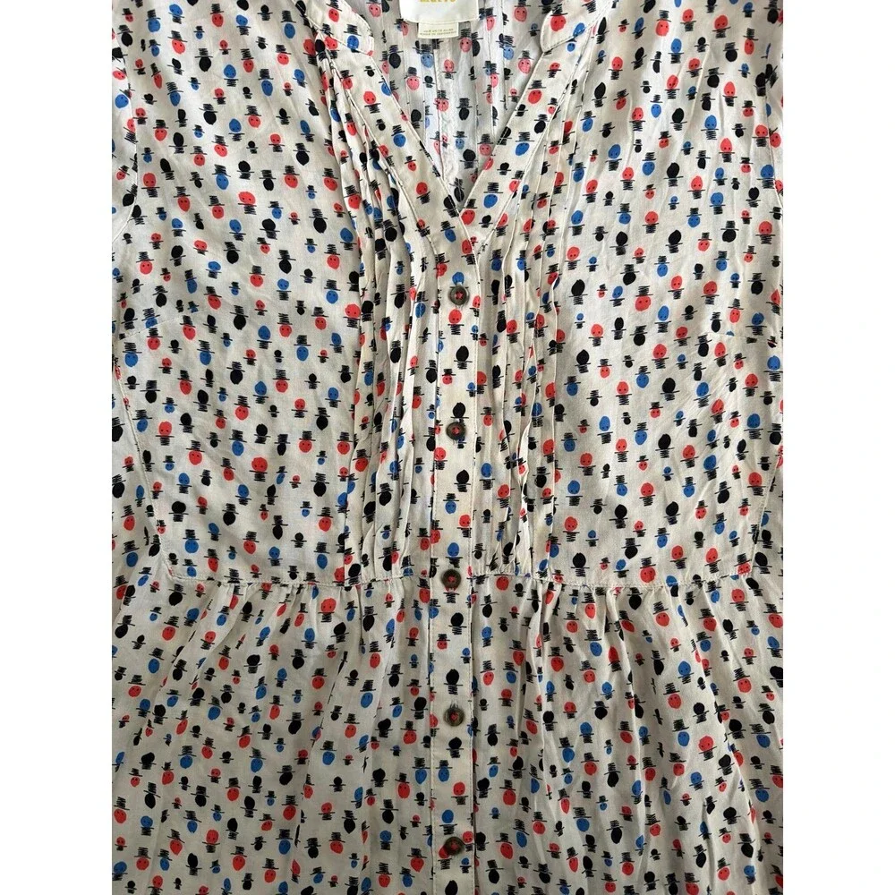 Maeve Anthropologie Calia Pintuck Tunic Blouse Size 8 Whimsical Hat print - Picture 3 of 9